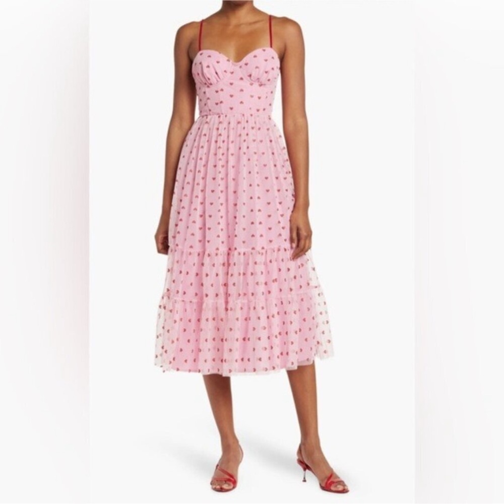 NWT Betsey Johnson Pink Glitter Heart Print Tulle Dress - Size 12 - Picture 3 of 14